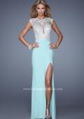 Picture of: Long Jersey Prom Gown with Embroidery Accents in Mint, Style: 21065, Main Picture