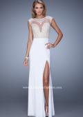 Picture of: Long Jersey Prom Gown with Embroidery Accents in White, Style: 21065, Detail Picture 3