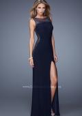 Picture of: Glam Long Jersey Dress with Sheer Neckline and Stones in Black, Style: 21069, Main Picture
