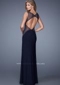 Picture of: Glam Long Jersey Dress with Sheer Neckline and Stones in Black, Style: 21069, Back Picture