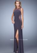 Picture of: Glam Long Jersey Dress with Sheer Neckline and Stones in Gray, Style: 21069, Detail Picture 1