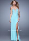 Picture of: Embellished Jersey Prom Dress with Sheer Detail in Aqua, Style: 21071, Detail Picture 1
