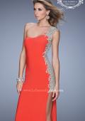 Picture of: One Shoulder Prom Gown with Metallic Embroidery in Red, Style: 21076, Main Picture
