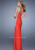 Picture of: One Shoulder Prom Gown with Metallic Embroidery in Red, Style: 21076, Back Picture