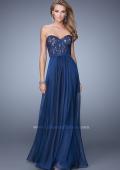 Picture of: Chiffon Prom Dress with Jeweled Lace Overlay in Blue, Style: 21079, Main Picture