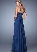 Picture of: Chiffon Prom Dress with Jeweled Lace Overlay in Blue, Style: 21079, Back Picture