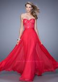 Picture of: Chiffon Prom Dress with Jeweled Lace Overlay in Red, Style: 21079, Detail Picture 1