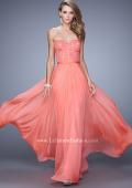 Picture of: Chiffon Prom Dress with Jeweled Lace Overlay in Coral, Style: 21079, Detail Picture 2