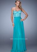 Picture of: Chiffon Prom Dress with Jeweled Lace Overlay in Aqua, Style: 21079, Detail Picture 3