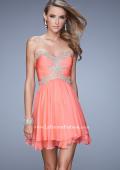 Picture of: Fun Cocktail Dress with Tiered Skirt and Ruched Bodice in Coral, Style: 21081, Detail Picture 1