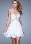 Picture of: Fun Cocktail Dress with Tiered Skirt and Ruched Bodice in White, Style: 21081, Detail Picture 2