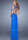 Picture of: Embellished Long Prom Gown with Ruched Bodice in Blue, Style: 21084, Back Picture