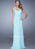Picture of: Embellished Long Prom Gown with Ruched Bodice in Aqua, Style: 21084, Detail Picture 1