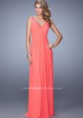 Picture of: Embellished Long Prom Gown with Ruched Bodice in Coral, Style: 21084, Detail Picture 2