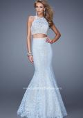 Picture of: Glam Two Piece Halter Lace Dress with Pearl Detail in Blue, Style: 21087, Main Picture