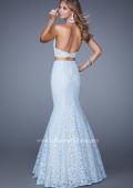 Picture of: Glam Two Piece Halter Lace Dress with Pearl Detail in Blue, Style: 21087, Back Picture