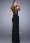 Picture of: Sleeveless Prom Dress with Sheer Neckline and Piping in Black, Style: 21097, Back Picture