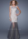 Picture of: Embroidered Sleeveless Dress with Sheer Tulle Skirt in Silver, Style: 21100, Main Picture