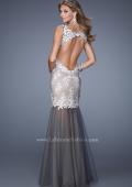 Picture of: Embroidered Sleeveless Dress with Sheer Tulle Skirt in Silver, Style: 21100, Back Picture