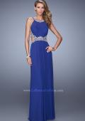 Picture of: Elegant Embroidered Long Gown with Sheer Overlay in Blue, Style: 21101, Detail Picture 2
