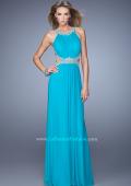 Picture of: Elegant Embroidered Long Gown with Sheer Overlay in Aqua, Style: 21101, Detail Picture 3
