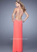 Picture of: Elegant Embroidered Long Gown with Sheer Overlay in Coral, Style: 21101, Detail Picture 6