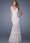 Picture of: Long Lace Prom Dress with Sheer Tulle Skirt and Lace in White, Style: 21105, Main Picture