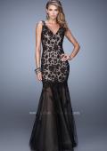 Picture of: Long Lace Prom Dress with Sheer Tulle Skirt and Lace in Black, Style: 21105, Detail Picture 1