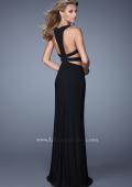 Picture of: Striking Jersey Long Gown with Racer Back and Cut Outs in Black, Style: 21106, Back Picture