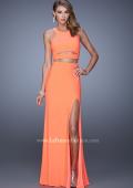 Picture of: Striking Jersey Long Gown with Racer Back and Cut Outs in Orange, Style: 21106, Detail Picture 3
