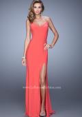 Picture of: Sultry Long Jersey Prom Dress with Beading and Slit in Coral, Style: 21111, Detail Picture 5