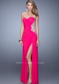 Picture of: Glam Prom Dress with Sheer Cut Outs and Embroidery in Hot Pink, Style: 21115, Detail Picture 4