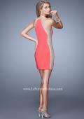 Picture of: Short Cocktail Dress with Sheer Straps and Scoop Neck in Coral, Style: 21117, Back Picture