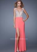 Picture of: Embroidered Dress with Beaded Straps and Open Back in Coral, Style: 21120, Main Picture