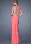 Picture of: Embroidered Dress with Beaded Straps and Open Back in Coral, Style: 21120, Back Picture