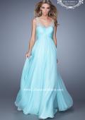 Picture of: Long Chiffon Prom Gown with Sheer Embroidered Straps in Aqua, Style: 21130, Main Picture