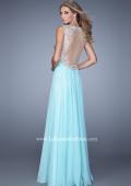 Picture of: Long Chiffon Prom Gown with Sheer Embroidered Straps in Blue, Style: 21130, Back Picture