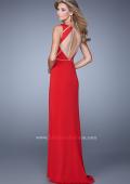 Picture of: Sleeveless Prom Dress with Geometric Patterned Bodice in Red, Style: 21141, Back Picture