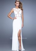 Picture of: Sleeveless Prom Dress with Geometric Patterned Bodice in White, Style: 21141, Detail Picture 2