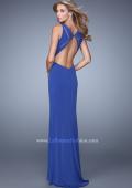 Picture of: Fitted Geometric Prom Dress with V Neck and Slit in Blue, Style: 21142, Back Picture
