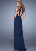 Picture of: Simple Long Jersey Prom Dress with Crisscross Straps in Navy, Style: 21143, Back Picture