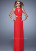 Picture of: High Scoop Neck Long Prom Dress with Side Cut Outs in Red, Style: 21146, Main Picture