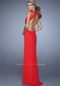 Picture of: High Scoop Neck Long Prom Dress with Side Cut Outs in Red, Style: 21146, Back Picture