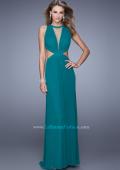 Picture of: High Scoop Neck Long Prom Dress with Side Cut Outs in Green, Style: 21146, Detail Picture 1