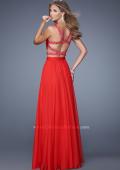 Picture of: Long Two Piece Prom Dress with Iridescent Straps in Red, Style: 21152, Back Picture