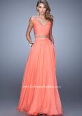 Picture of: Long Two Piece Prom Dress with Iridescent Straps in Coral, Style: 21152, Detail Picture 2
