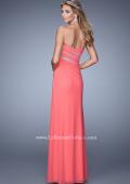 Picture of: Long Jersey Dress with Embellished Sheer Cut Outs in Coral, Style: 21157, Back Picture