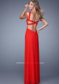 Picture of: Long Gathered Bodice Prom Dress with Cut Out Straps in Red, Style: 21160, Back Picture