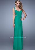 Picture of: Long Gathered Bodice Prom Dress with Cut Out Straps in Green, Style: 21160, Detail Picture 1