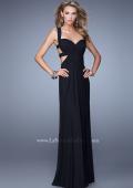 Picture of: Long Gathered Bodice Prom Dress with Cut Out Straps in Black, Style: 21160, Detail Picture 2